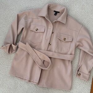Women's tan shacket with belt